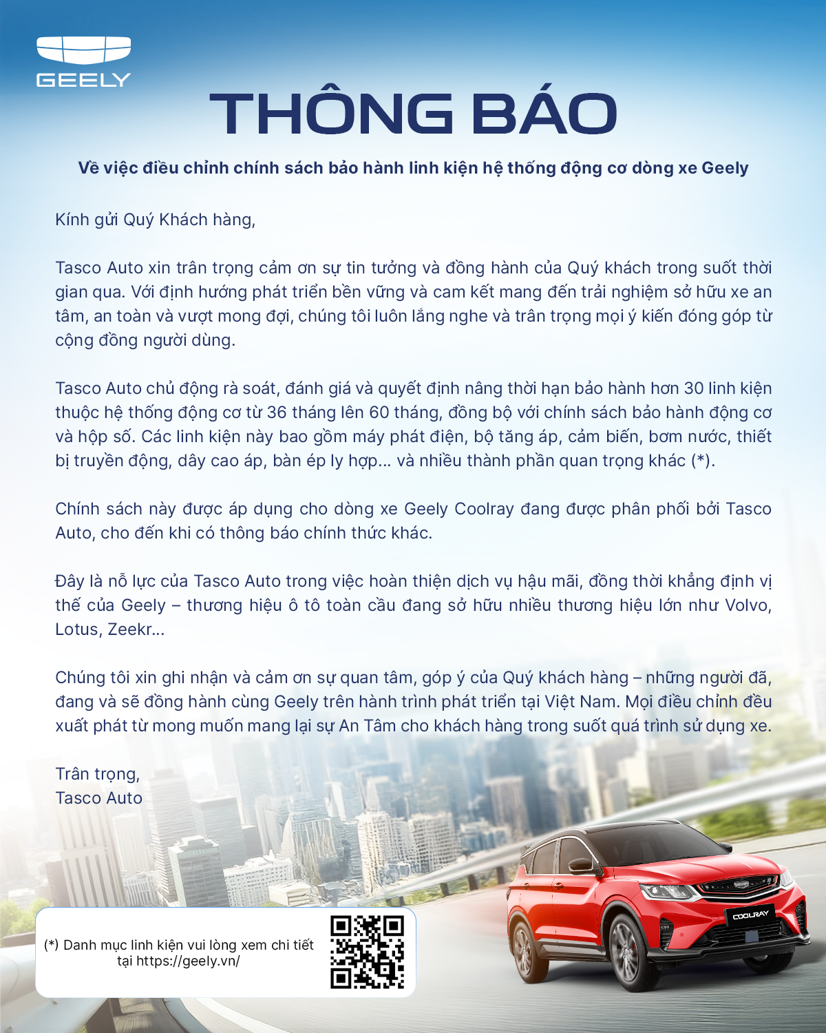 Chính sách bảo hành Geely Vũng Tàu